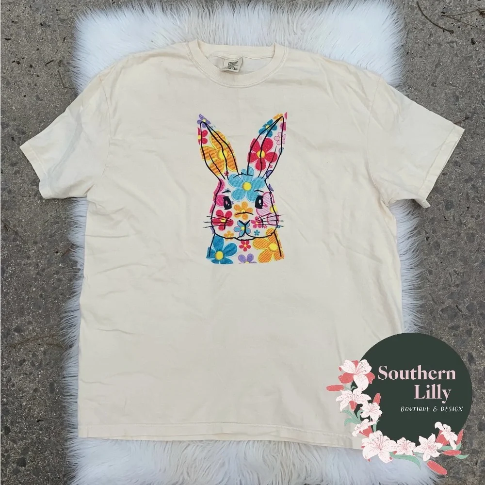 Faux Embroidery Bunny Comfort Colors T-Shirt